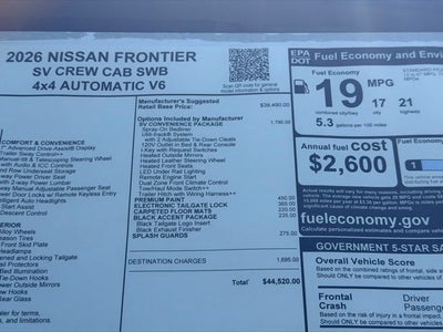 2026 Nissan Frontier SV CONVENIENCE, BLACK ACCENT PACKAGE