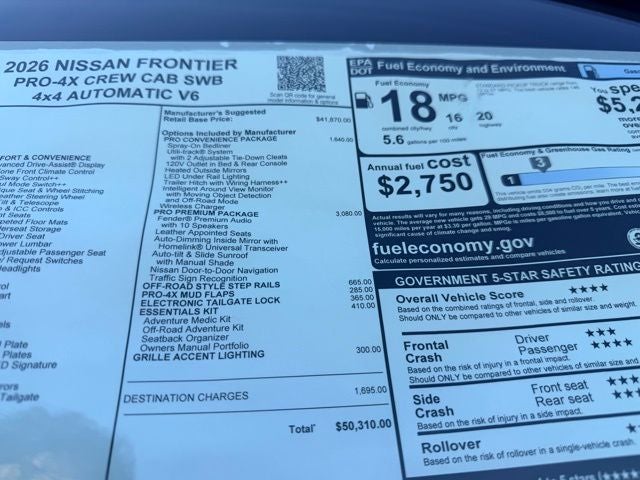 2026 Nissan Frontier PRO-4X PREMIUM, CNVENIENCE PACKAGE