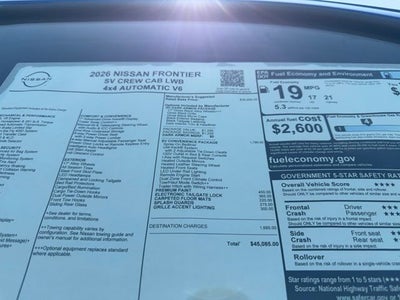 2026 Nissan Frontier SV DARK ARMOR, CONVENIENCE PACKAGE