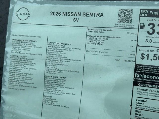 2026 Nissan Sentra SV FLOOR MAT PACKAGE