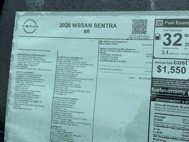 2026 Nissan Sentra SR FLOOR MAT PACKAGE