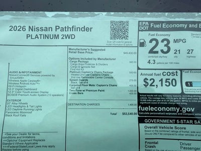 2026 Nissan Pathfinder Platinum CAPTAIN CHAIRS, CARGO PACKAGE