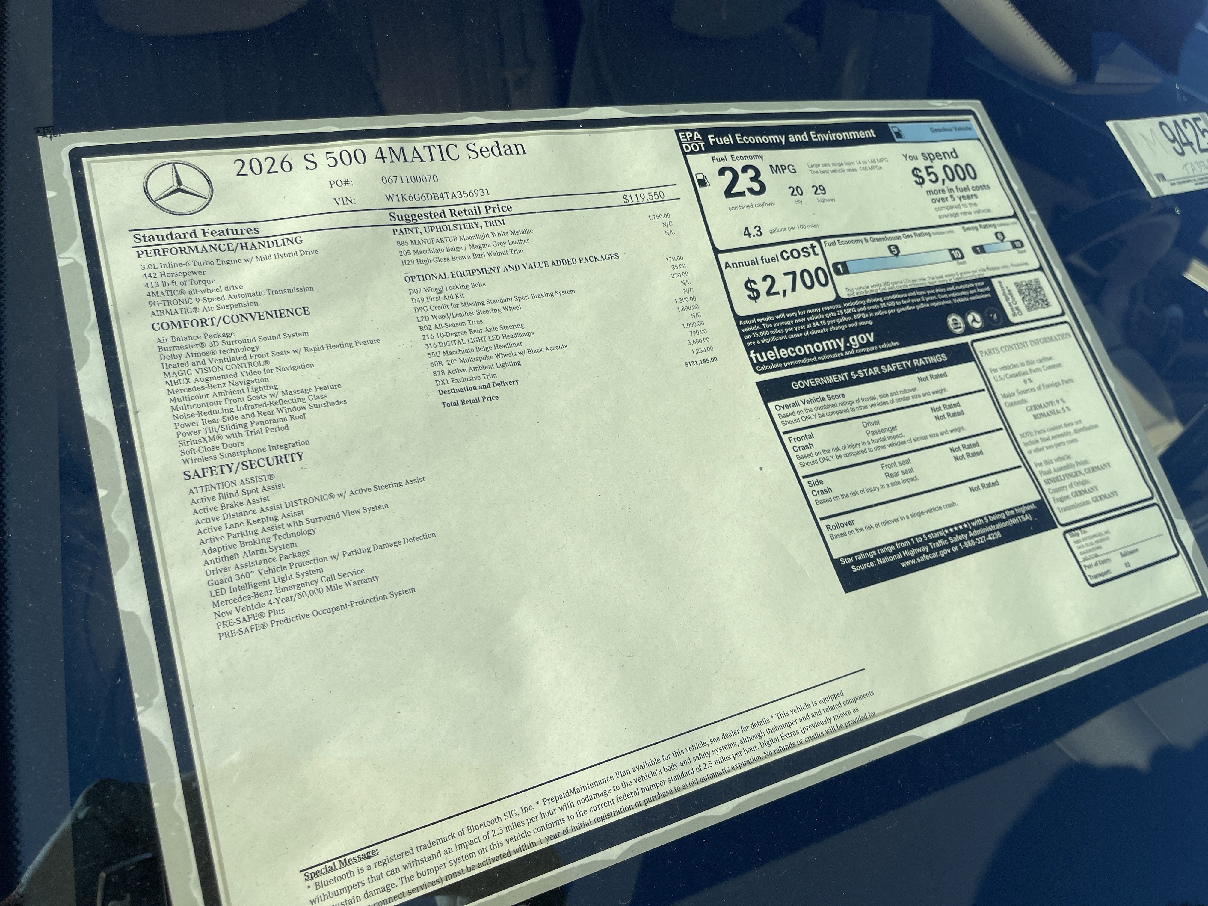 2026 Mercedes-Benz S-Class S 500 4MATIC® Sedan