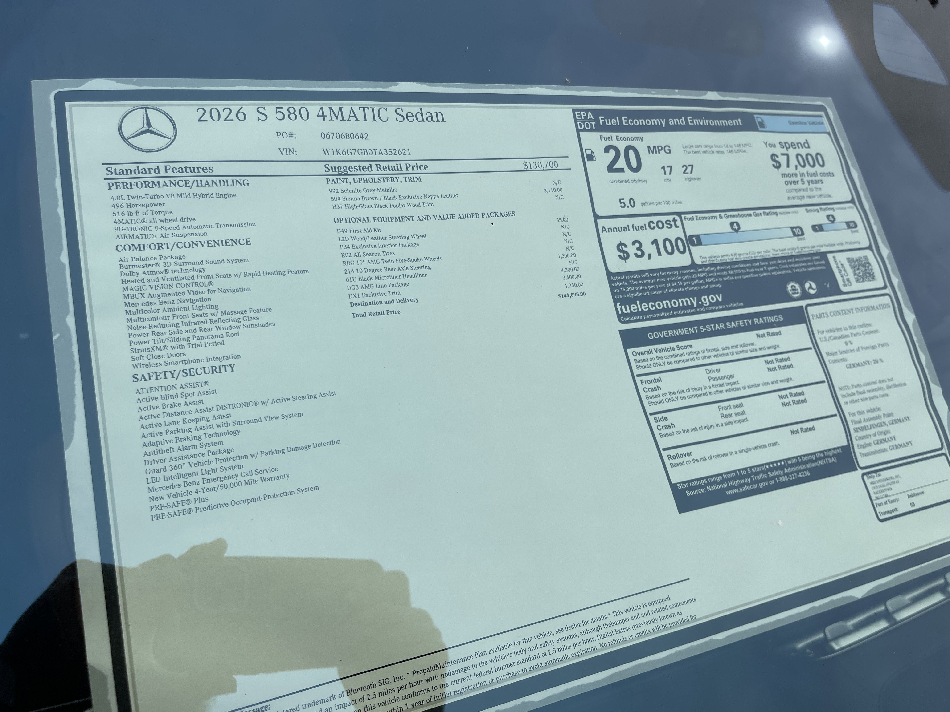 2026 Mercedes-Benz S-Class S 580 4MATIC® Sedan