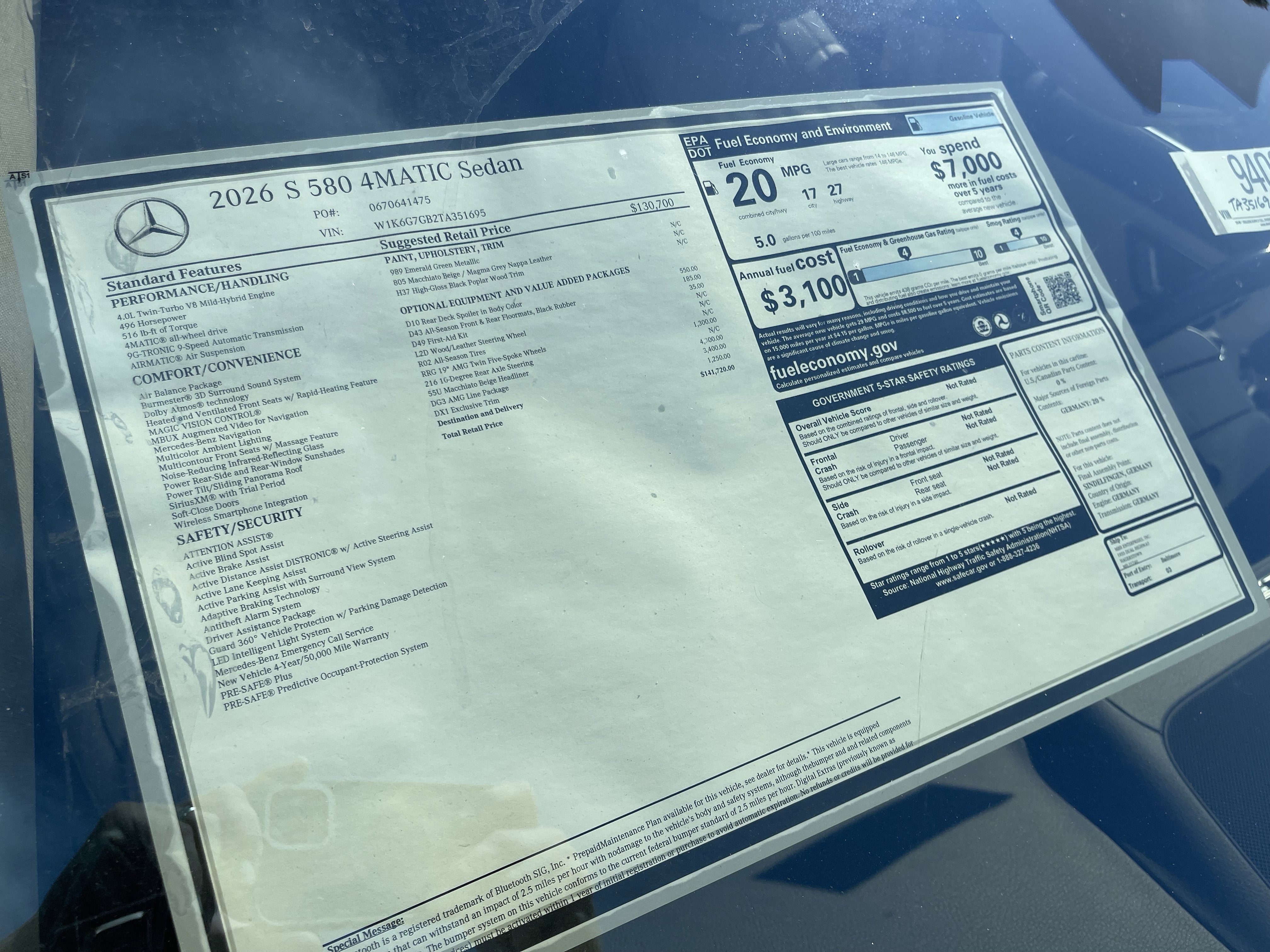 2026 Mercedes-Benz S-Class S 580 4MATIC® Sedan