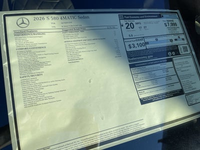 2026 Mercedes-Benz S-Class S 580 4MATIC® Sedan
