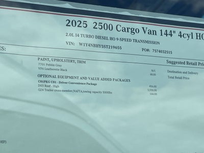 2025 Mercedes-Benz Sprinter Cargo Van 2500 Standard Roof I4 Diesel HO 144 RWD