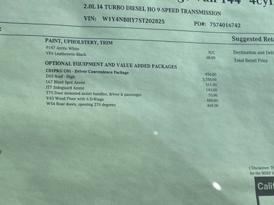 2025 Mercedes-Benz Sprinter Cargo Van 2500 Standard Roof I4 Diesel HO 144 RWD