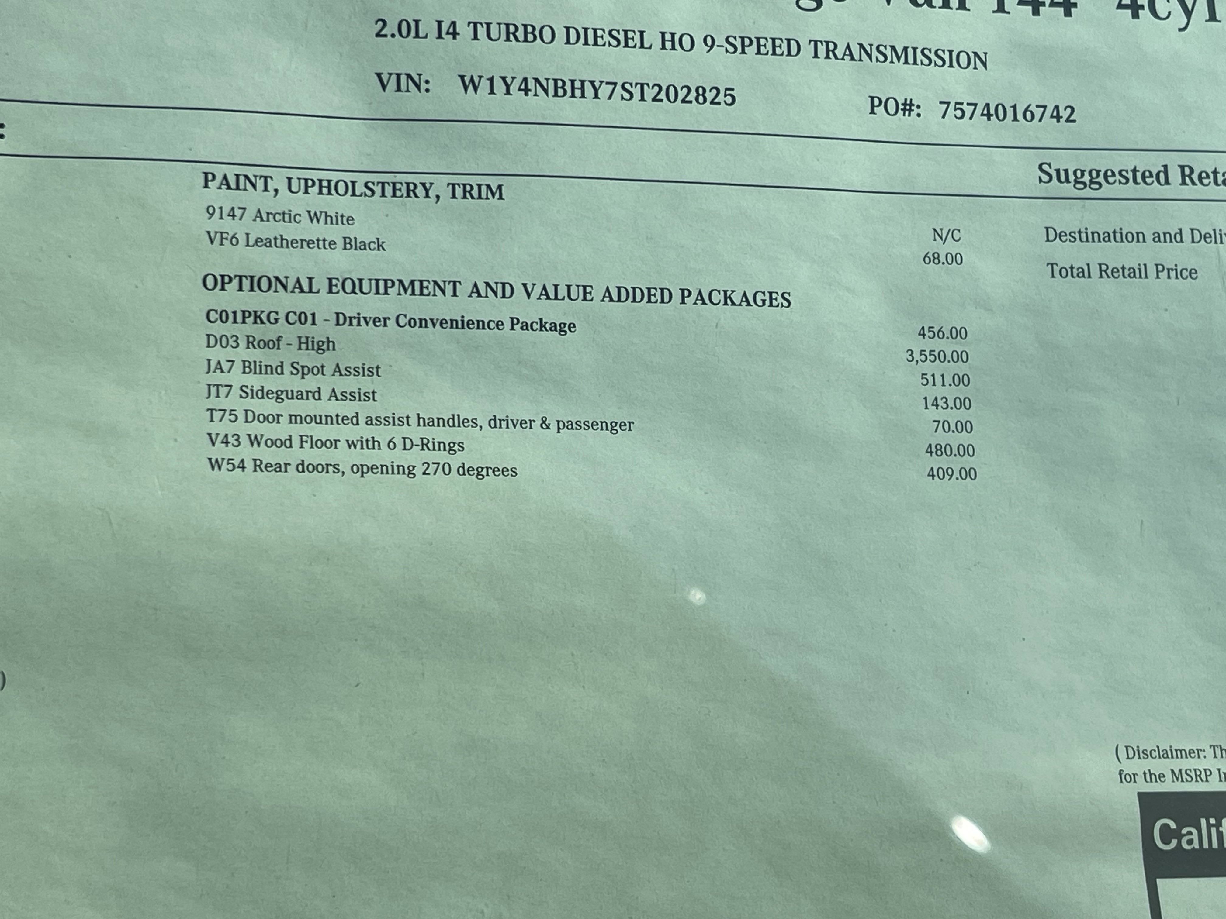 2025 Mercedes-Benz Sprinter Cargo Van 2500 Standard Roof I4 Diesel HO 144 RWD