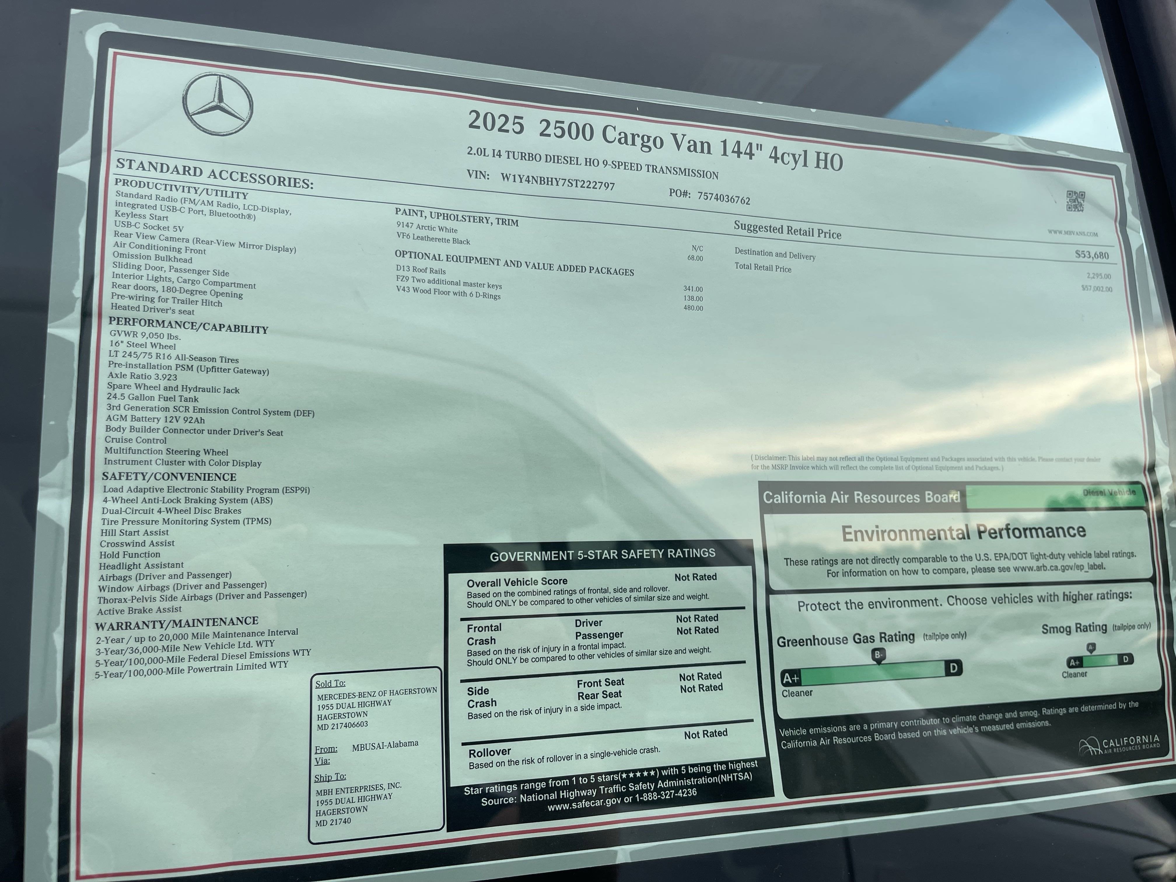 2025 Mercedes-Benz Sprinter Cargo Van 2500 Standard Roof I4 Diesel HO 144 RWD