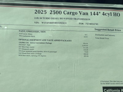 2025 Mercedes-Benz Sprinter Cargo Van 2500 Standard Roof I4 Diesel HO 144 RWD