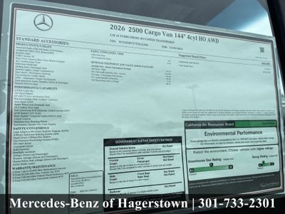 2026 Mercedes-Benz Sprinter Cargo Van 2500 Standard Roof I4 Diesel HO 144 AWD