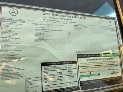 2025 Mercedes-Benz Sprinter Cargo Van 2500 High Roof I4 Diesel HO 170 RWD