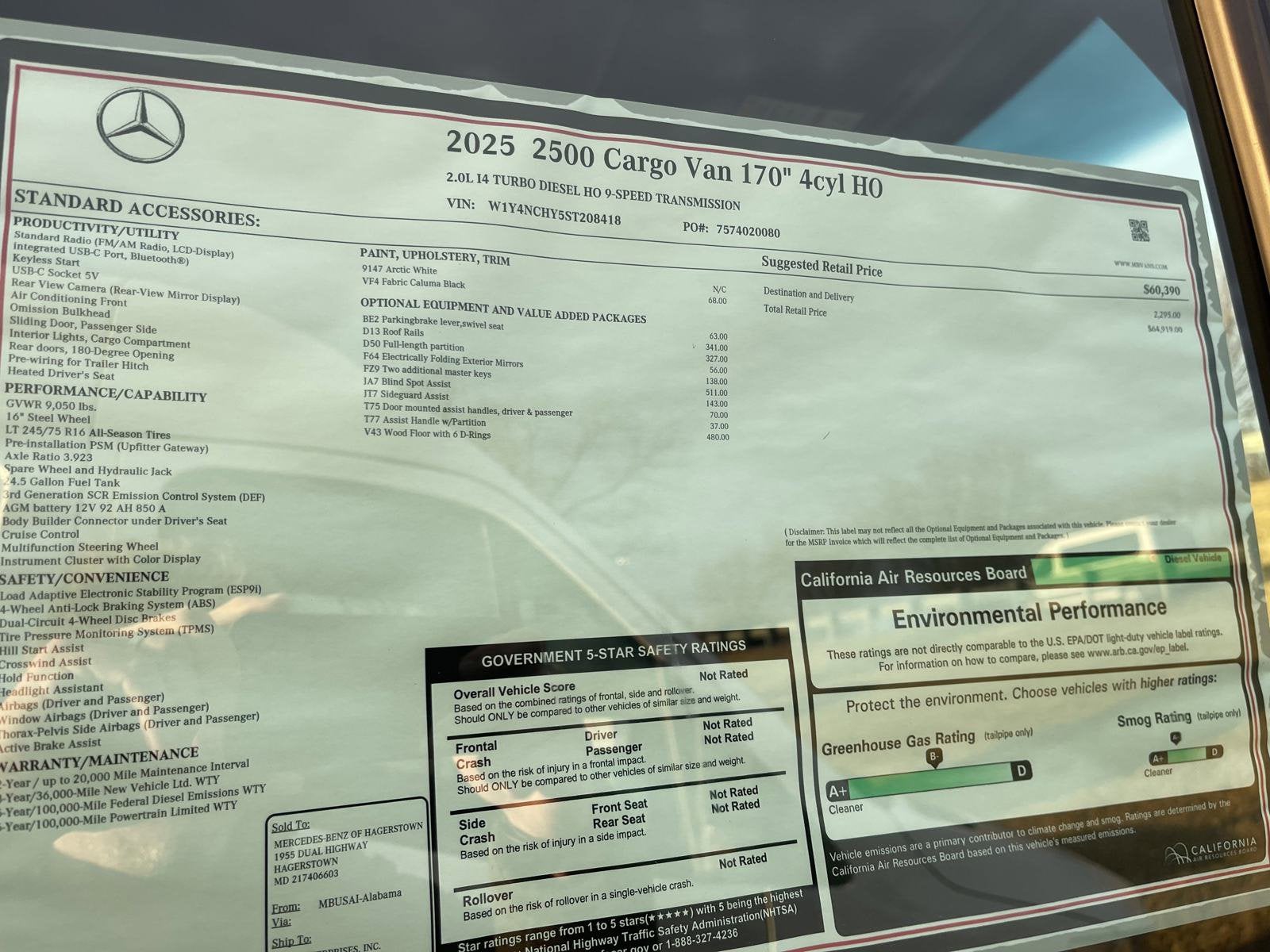 2025 Mercedes-Benz Sprinter Cargo Van 2500 High Roof I4 Diesel HO 170 RWD