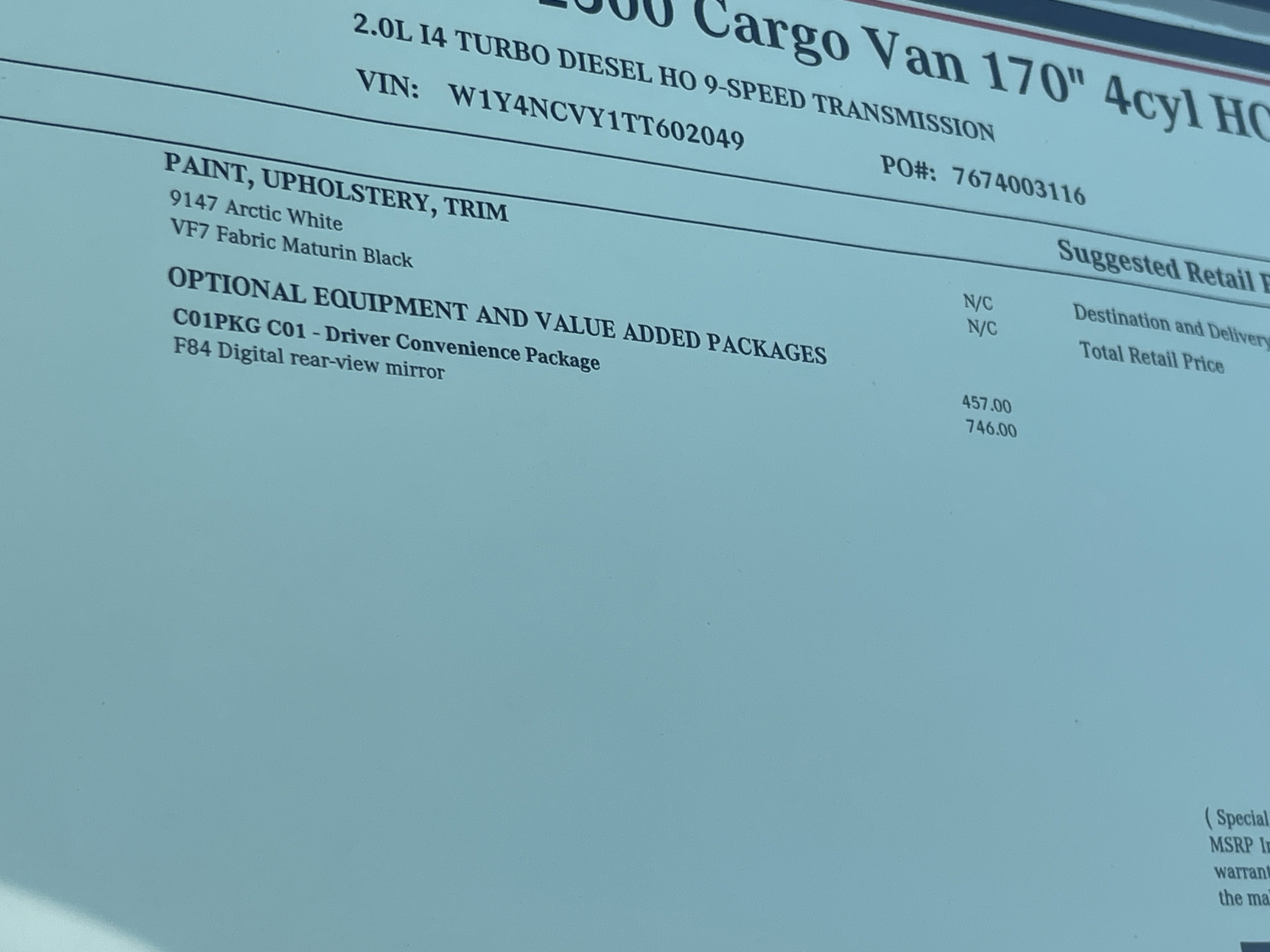 2026 Mercedes-Benz Sprinter Cargo Van 2500 High Roof I4 Diesel HO 170 AWD