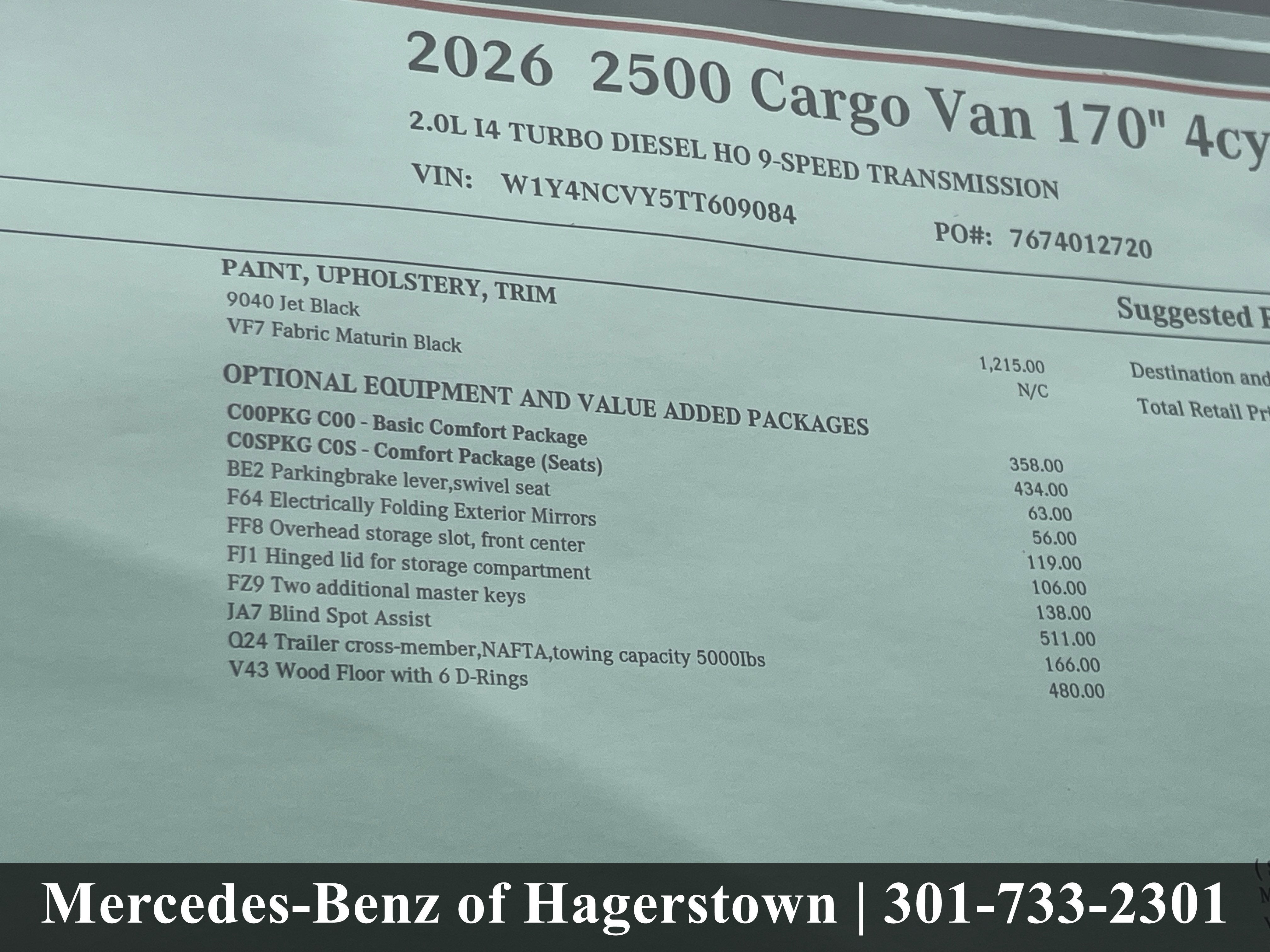 2026 Mercedes-Benz Sprinter Cargo Van 2500 High Roof I4 Diesel HO 170 AWD