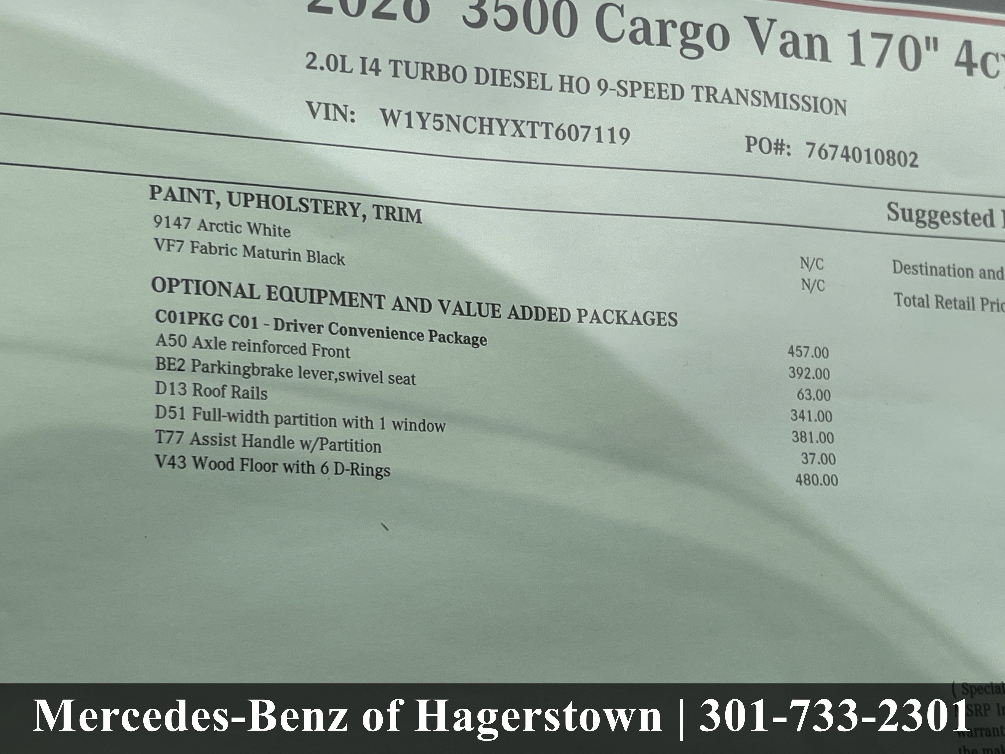 2026 Mercedes-Benz Sprinter Cargo Van 3500 High Roof I4 Diesel HO 170 RWD