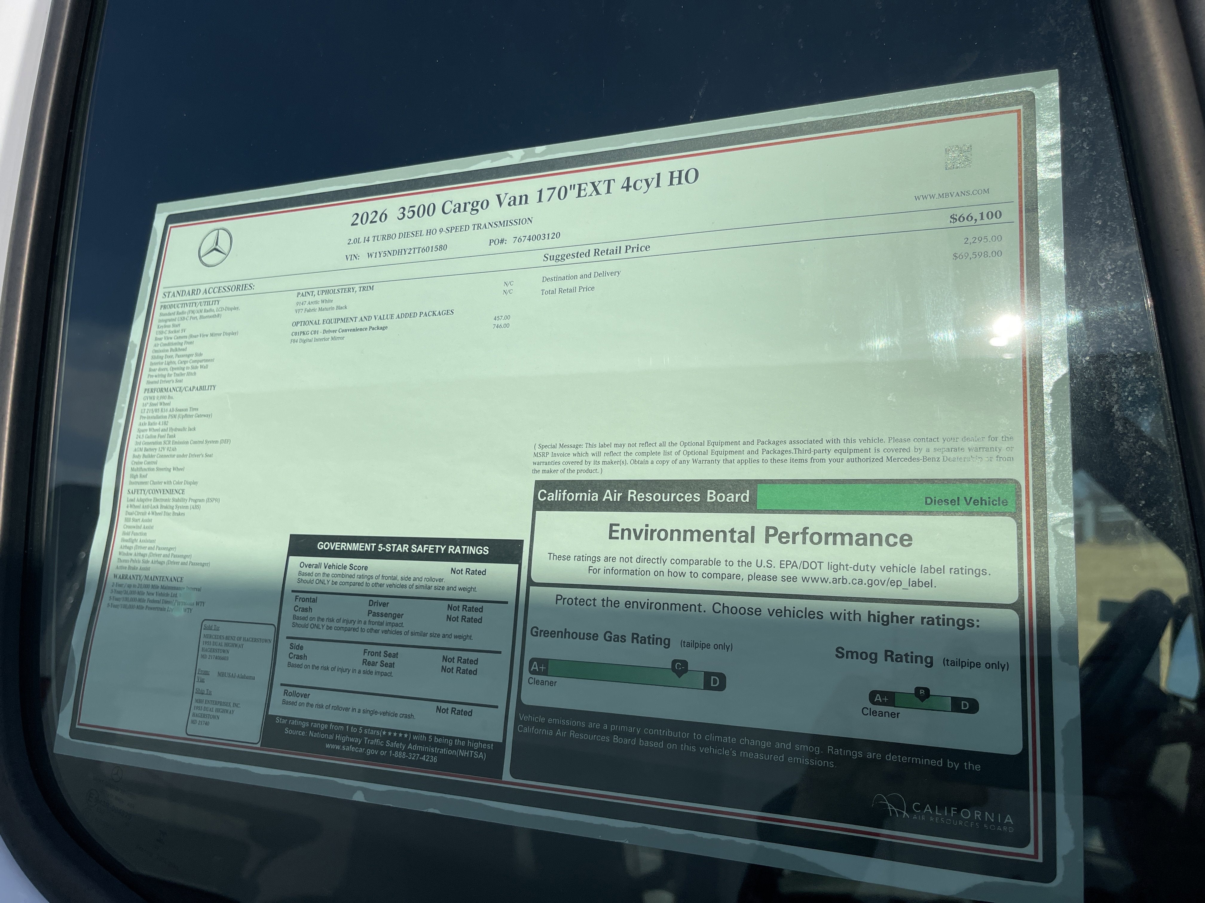 2026 Mercedes-Benz Sprinter Cargo Van 3500 High Roof I4 Diesel HO 170 Extended RWD